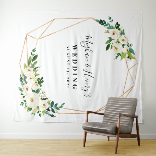 Wit en gouden trouwachtergrond, fotohokje-accessoi wandkleed (In Situ (horizontaal))