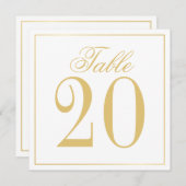 Wit en gouden trouwkaart met vierkant tafelnummer (Voorkant / Achterkant)