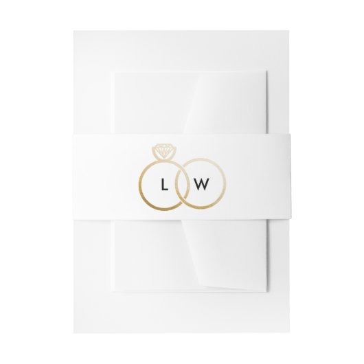 Wit en Gouden Trouwring Monogram Uitnodigingen Wikkel (Voorkant Voorbeeld)