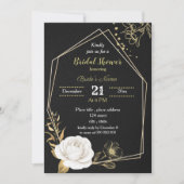 wit en goudflorzwart vrijgezellenfeest invitat kaart (Voorkant)