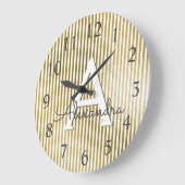 Wit en goudfolie gestreept monogram grote klok (Hoek)