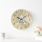 Wit en goudfolie gestreept monogram grote klok (Huis)