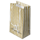 Wit en Goudfolie Gestreept Monogram & Initiaal Klein Cadeauzakje (Achterkant Gekanteld)