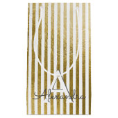 Wit en Goudfolie Gestreept Monogram & Initiaal Klein Cadeauzakje (Voorkant)