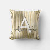 Wit en Goudfolie Gestreept Monogram & Initiaal Kussen (Voorkant)