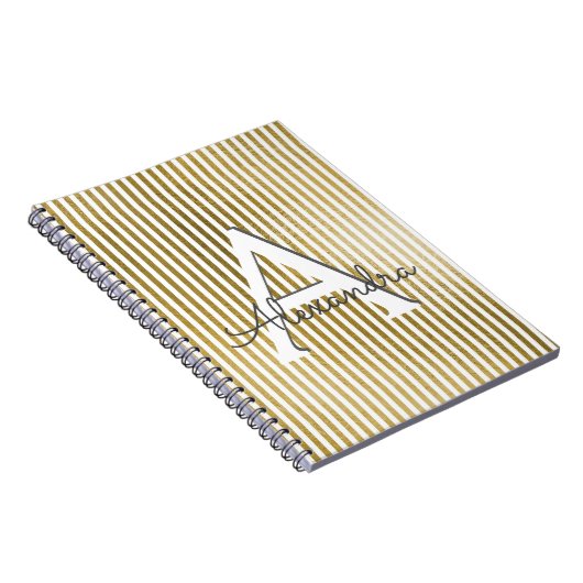 Wit en Goudfolie Gestreept Monogram & Initiaal Notitieboek (Rechterzijde)