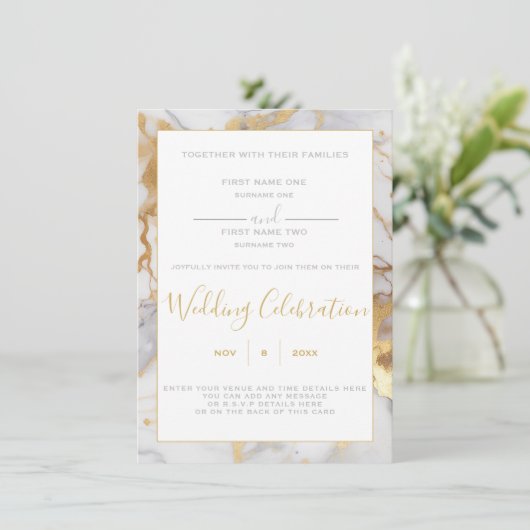 Wit- en goudmarmerwedstrijd kaart (Staand voorkant)