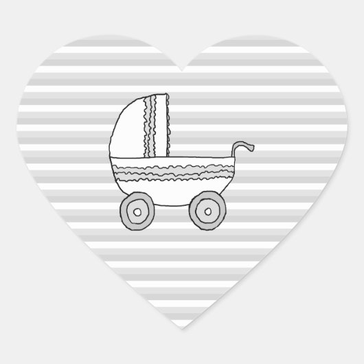 Wit en grijs Baby Pram. Hart Sticker (Voorkant)
