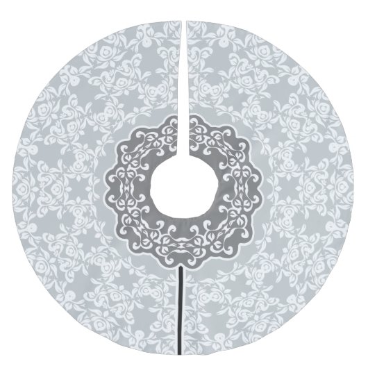 Wit en grijs bloemencirkel ornament kerstboom rok (Voorkant)