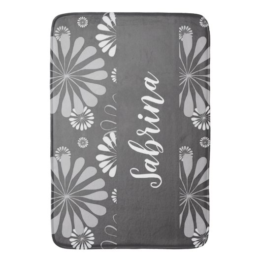 Wit en grijs bloemmotief badmat (Voorkant Verticaal)