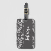 Wit en grijs bloemmotief bagagelabel (Voorkant (verticaal))