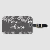 Wit en grijs bloemmotief bagagelabel (Voorkant (horizontaal))