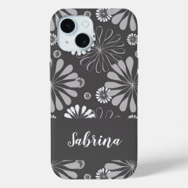 Wit en grijs bloemmotief iPhone 15 case