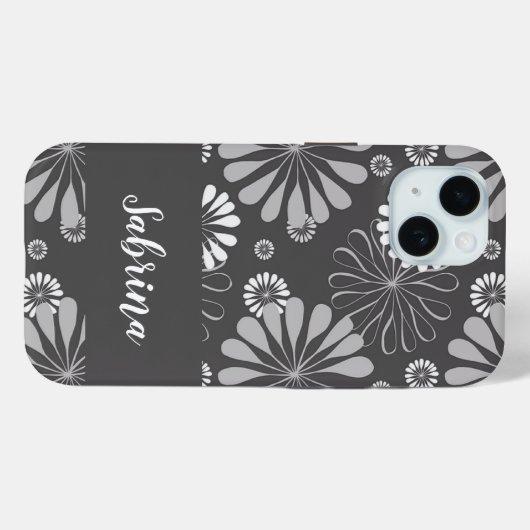 Wit en grijs bloemmotief Case-Mate iPhone case (Achterkant (horizontaal))