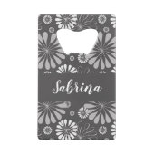 Wit en grijs bloemmotief creditkaart flessenopener (Voorkant)
