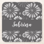 Wit en grijs bloemmotief kartonnen onderzetters (Voorkant)