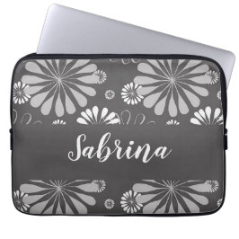 Wit en grijs bloemmotief laptop sleeve