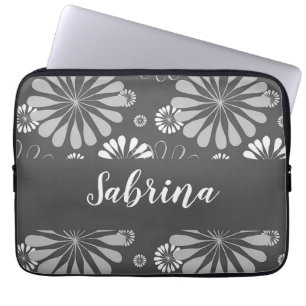 Wit en grijs bloemmotief laptop sleeve