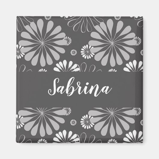 Wit en grijs bloemmotief magneet (Voorkant)