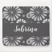 Wit en grijs bloemmotief muismat (Voorkant)