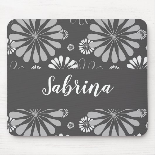 Wit en grijs bloemmotief muismat (Voorkant)