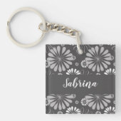 Wit en grijs bloemmotief sleutelhanger (voorkant)