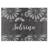 Wit en grijs bloemmotief snijplank (Voorkant)