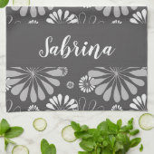 Wit en grijs bloemmotief theedoek (Gevouwen)