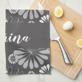 Wit en grijs bloemmotief theedoek (Quarter Fold)