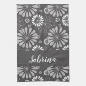 Wit en grijs bloemmotief theedoek (Verticaal)