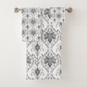 Wit en grijs Damask openwerkpatroon Bad Handdoek (Insitu)