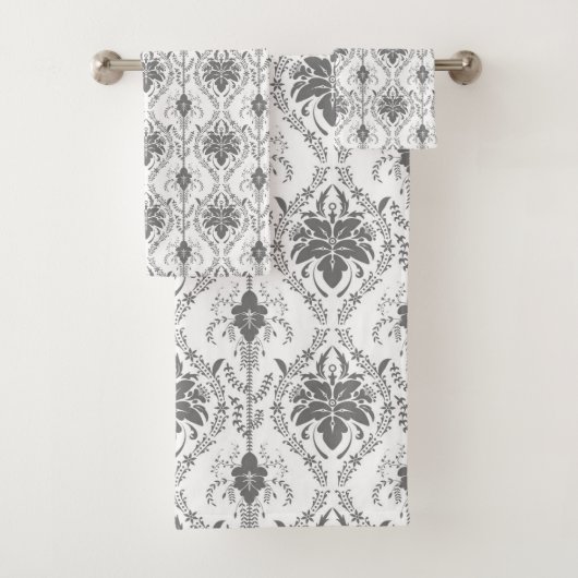 Wit en grijs Damask openwerkpatroon Bad Handdoek (Insitu)