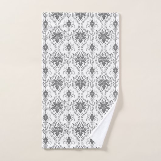 Wit en grijs Damask openwerkpatroon Bad Handdoek (Handdoek)