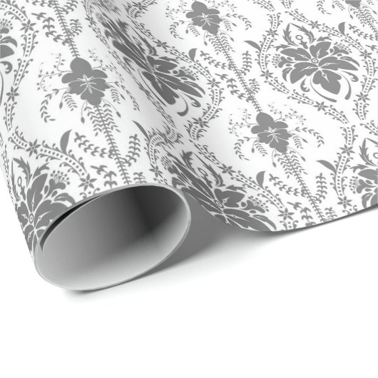 Wit en grijs Damask openwerkpatroon Cadeaupapier (Rol Hoek)