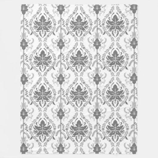 Wit en grijs Damask openwerkpatroon Fleece Deken (Voorkant)