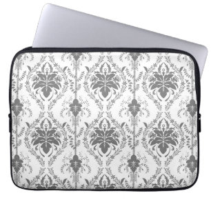 Wit en grijs Damask openwerkpatroon Laptop Sleeve