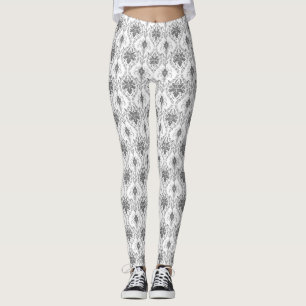 Wit en grijs Damask openwerkpatroon Leggings