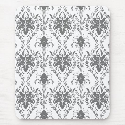 Wit en grijs Damask openwerkpatroon Muismat (Voorkant)