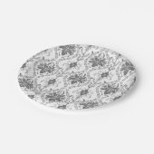 Wit en grijs Damask openwerkpatroon Papieren Bordje (Gekanteld)