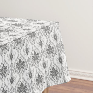 Wit en grijs Damask openwerkpatroon Tafelkleed