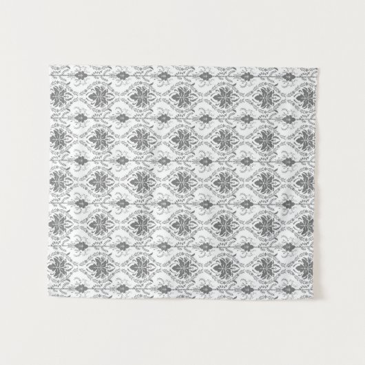 Wit en grijs Damask openwerkpatroon Wandkleed (Voorkant (horizontaal))