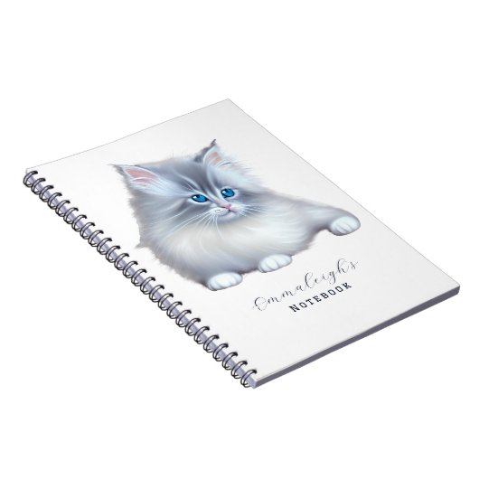 Wit en Grijs Fluffy Furry Kitten Notitieboek (Rechterzijde)