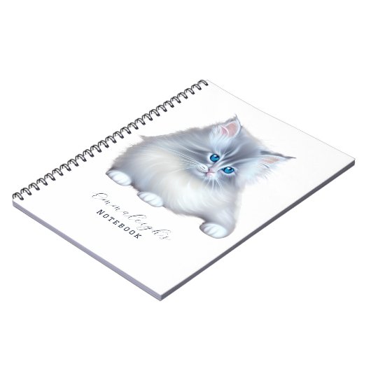 Wit en Grijs Fluffy Furry Kitten Notitieboek (Linkerzijde)