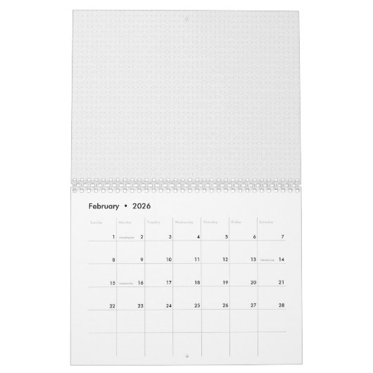 Wit en grijs geometrisch patroon met vergrendeling kalender (Feb 2026)