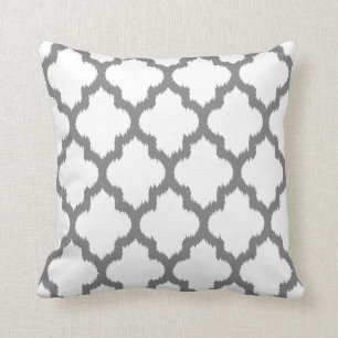 Wit en grijs Ikat Quatrefoil geometrisch patroon Kussen