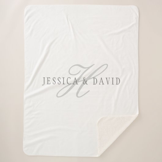 Wit en Grijs | Koppels Namen & Achternaam Monogram Sherpa Deken (Voorkant)