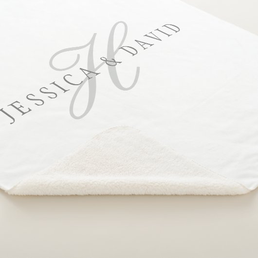Wit en Grijs | Koppels Namen & Achternaam Monogram Sherpa Deken (3/4)