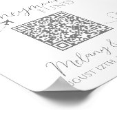 Wit en grijs malse elegante QR-code huwelijksreis  Poster (Hoek)