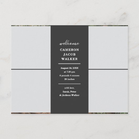 Wit en grijs Manuscript Calligrafie Kollage geboor Aankondigingskaart (Achterkant)