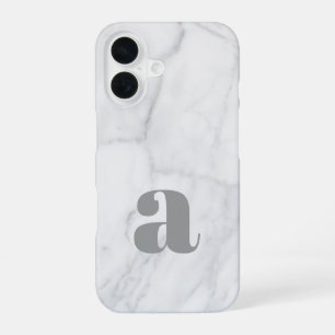 Wit en grijs marmer gepersonaliseerd monogram iPhone 16 hoesje
